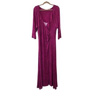 Soft Surroundings Maxi Dress Pink Paisley Womens Size 2X Long Sleeve Spandex